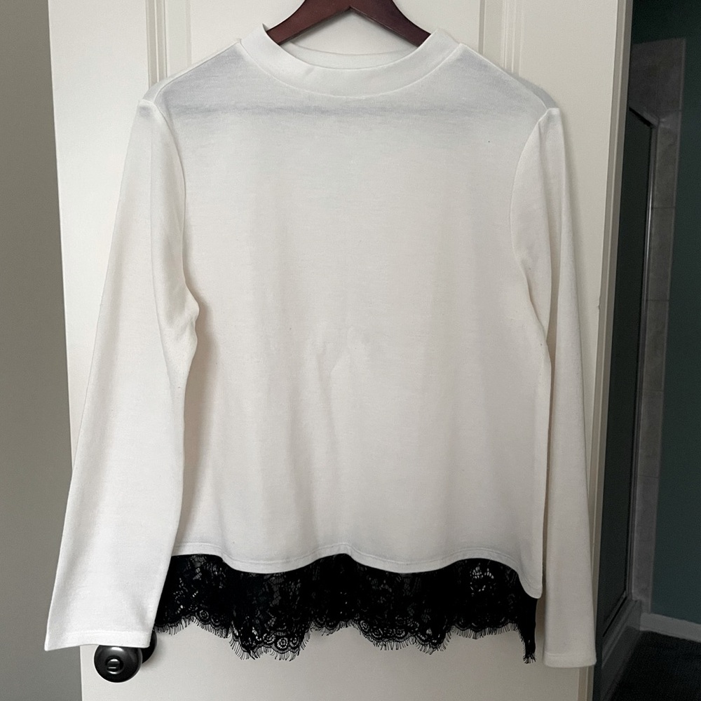 LOFT Sweater with Black Lace Trim
